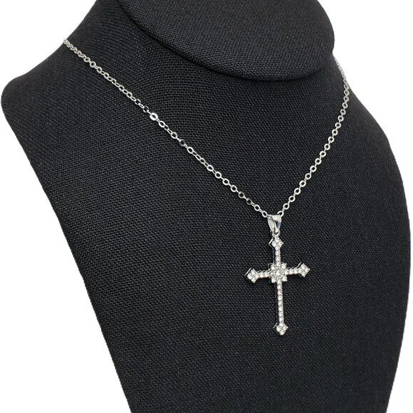 925 Sterling Silver Mens 1ct Diamond Cross Pendant Necklace Christian Jewelry - Picture 4 of 7
